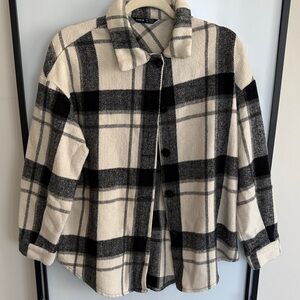 SHEIN Black & Cream Plaid Outerwear